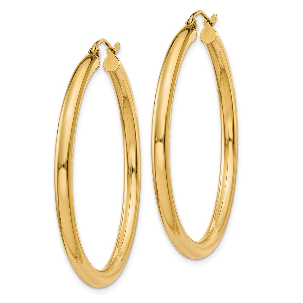 14K Polished 3mm Lightweight Tube Hoop Earrings (T941L)