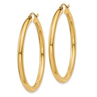 14K Yellow Gold 3x 40mm Polished Lightweight Tube Hoop Earrings view 2