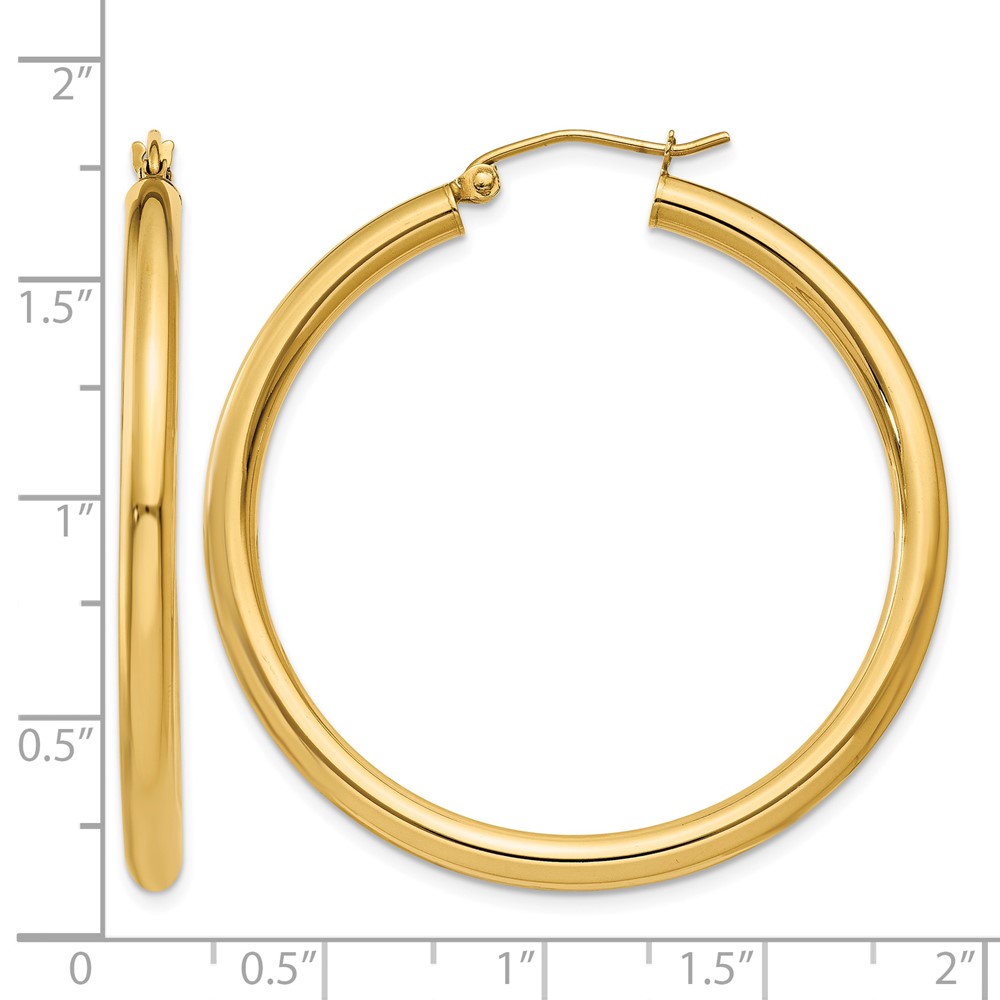 14K Polished 3mm Lightweight Tube Hoop Earrings (T941L)