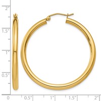 14K Yellow Gold 3x 40mm Polished Lightweight Tube Hoop Earrings view 4
