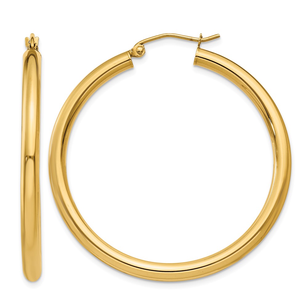 14K Polished 3mm Lightweight Tube Hoop Earrings (T941L)