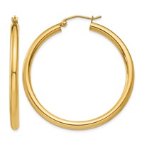 14K Yellow Gold 3x 40mm Polished Lightweight Tube Hoop Earrings view 1