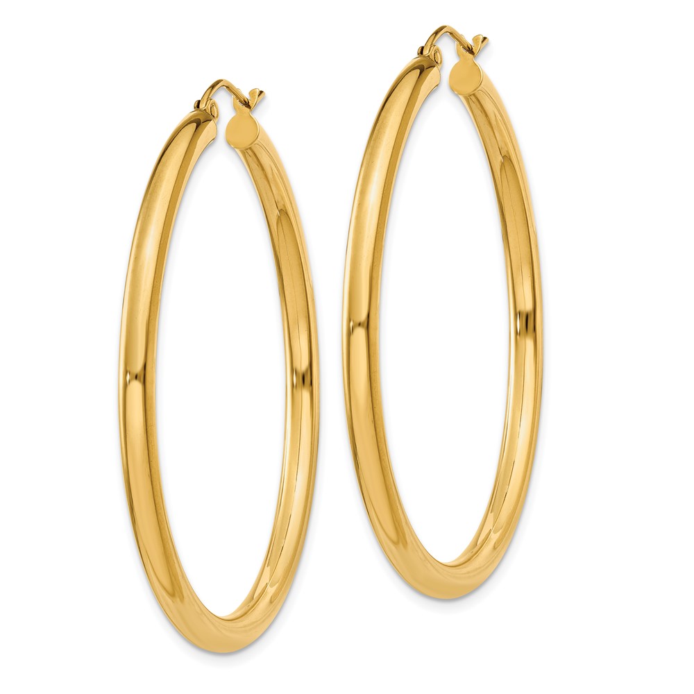 14K Polished 3mm Tube Hoop Earrings (T942)