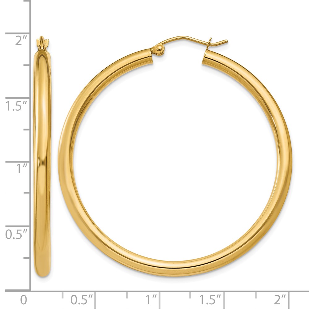 14K Polished 3mm Tube Hoop Earrings (T942)
