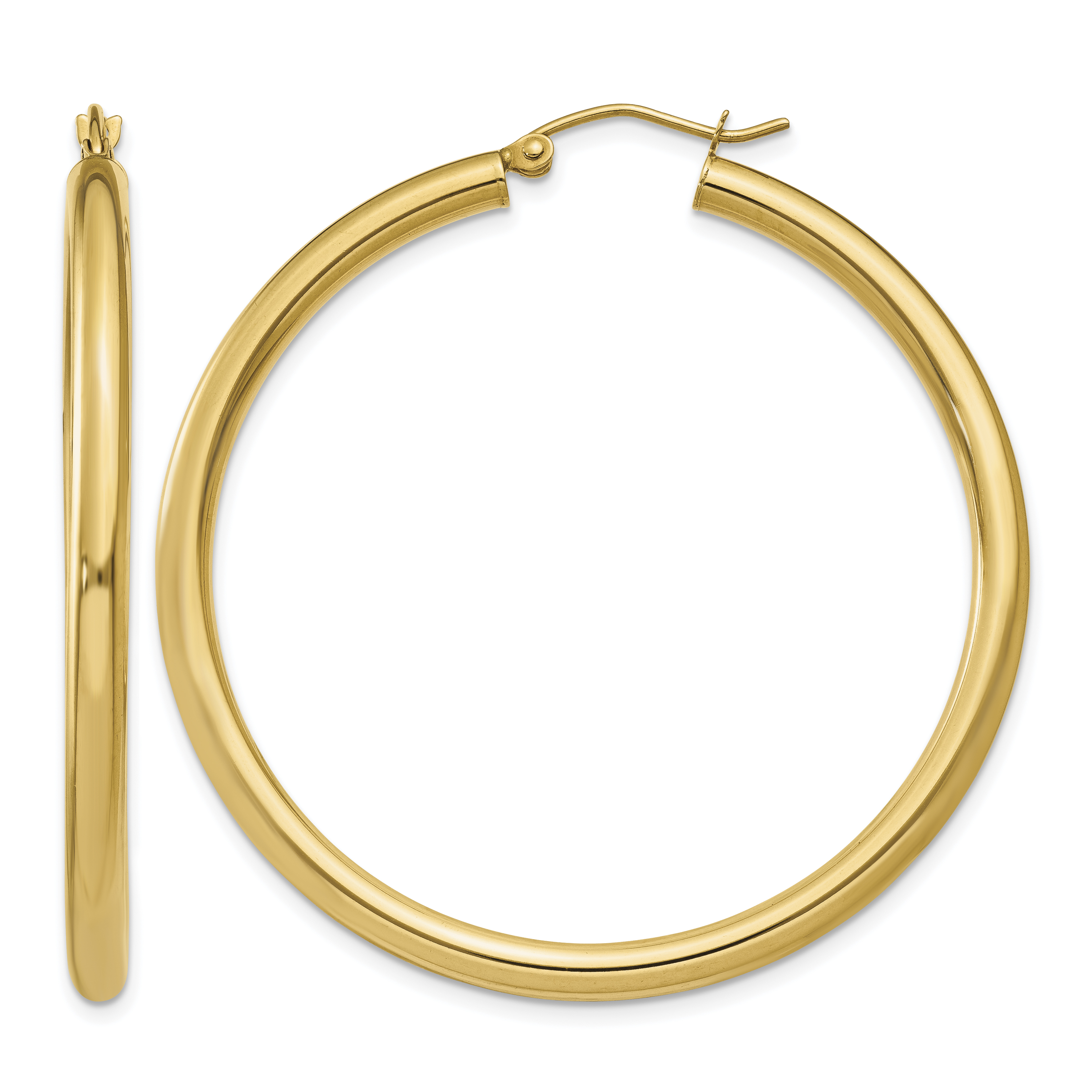 14K Polished 3mm Tube Hoop Earrings (T942)