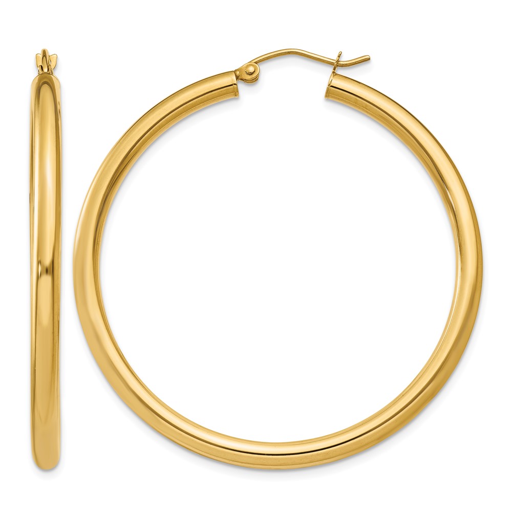 14K Polished 3mm Tube Hoop Earrings (T942)