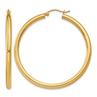 14K Yellow Gold 3x 45mm Polished Tube Hoop Earrings view 1