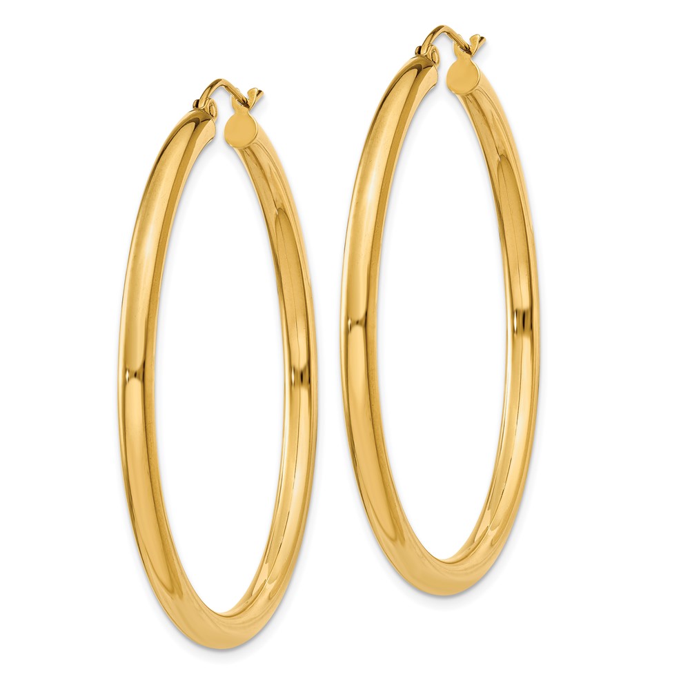 14K Polished 3mm Lightweight Tube Hoop Earrings (T942L)