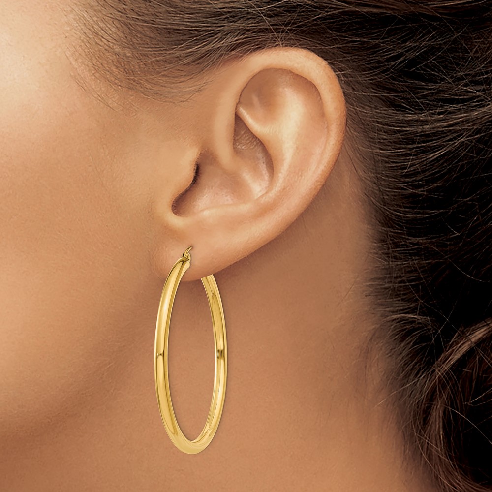 14K Polished 3mm Lightweight Tube Hoop Earrings (T942L)