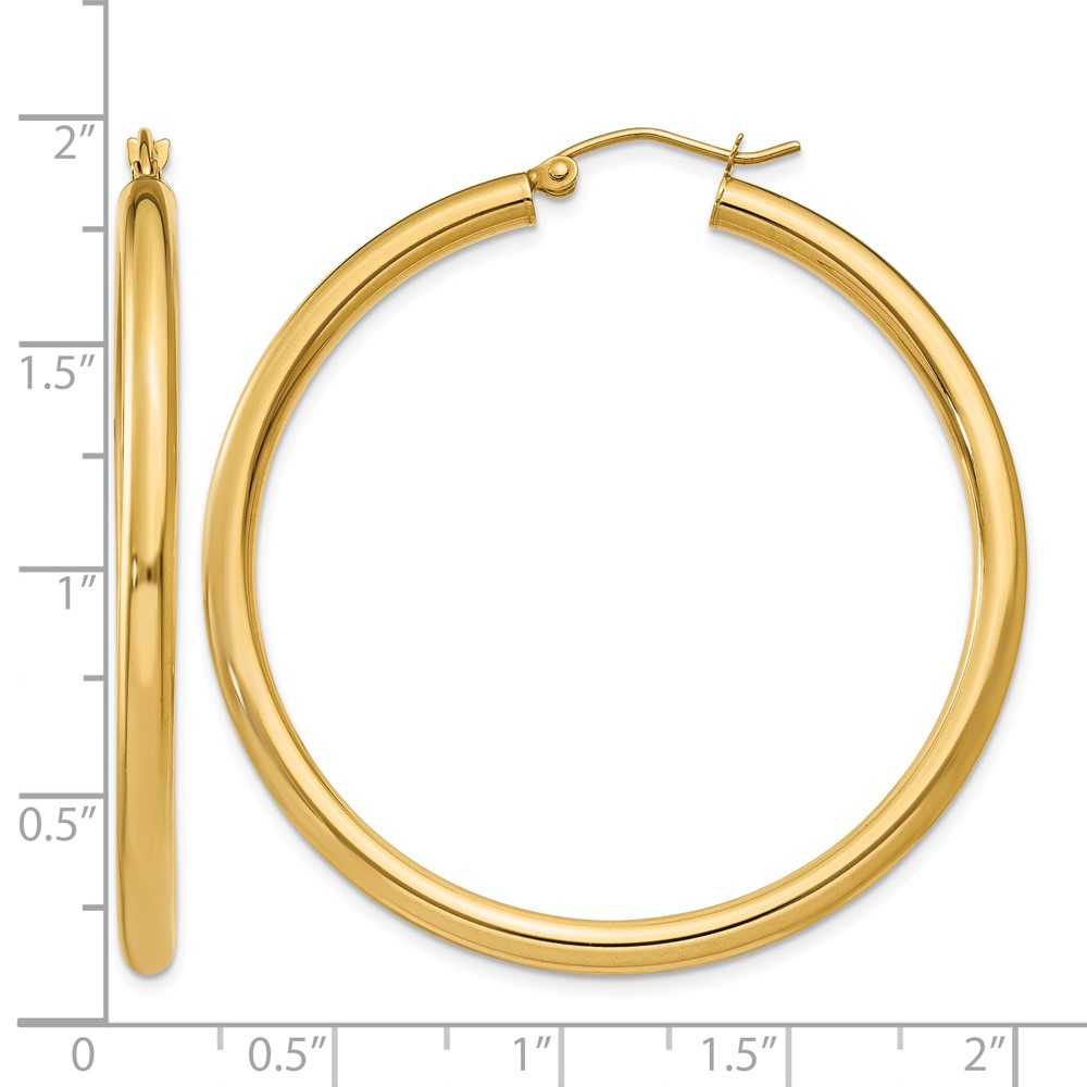 14K Polished 3mm Lightweight Tube Hoop Earrings (T942L)