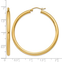 14K Yellow Gold 3x 45mm Polished Lightweight Tube Hoop Earrings view 4