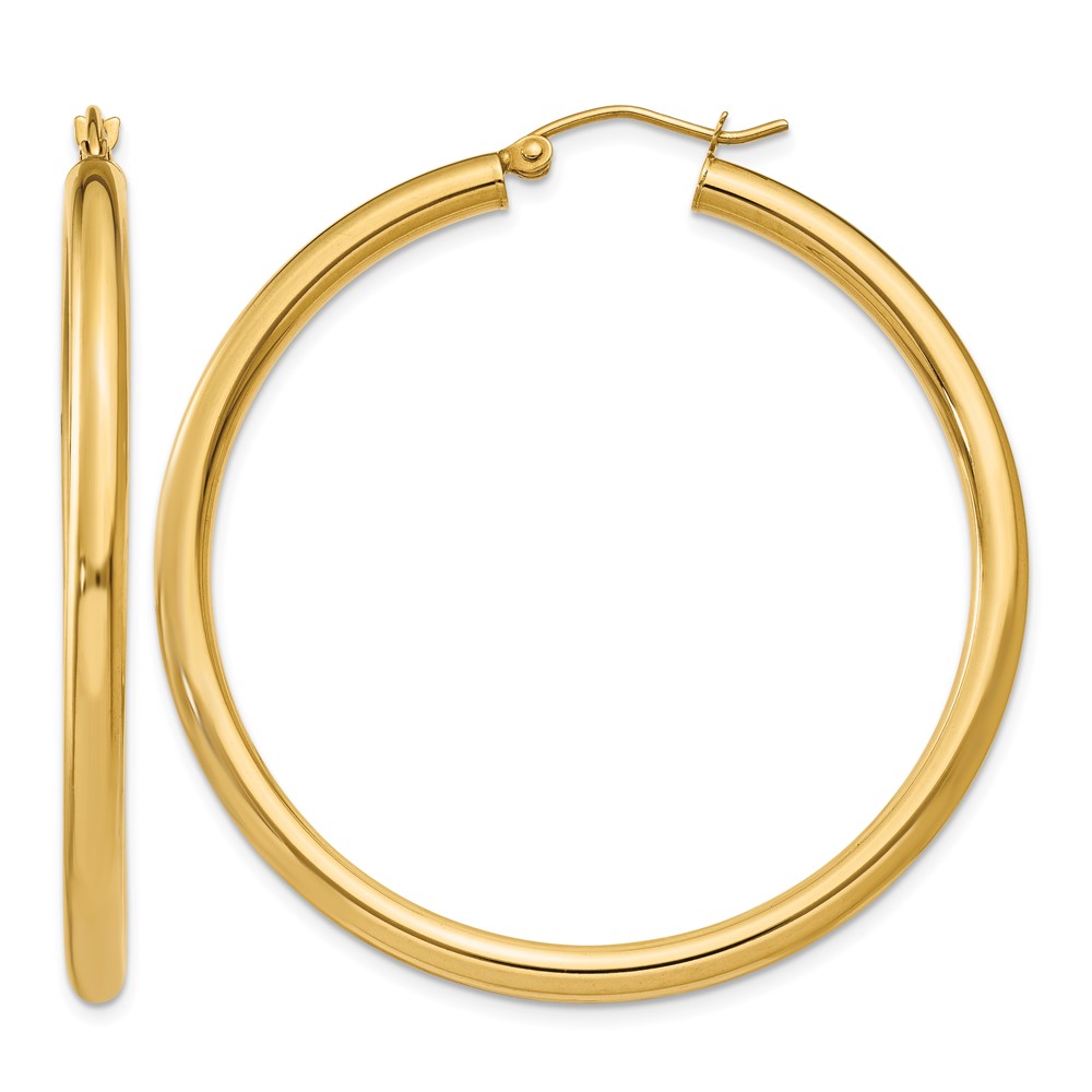 14K Polished 3mm Lightweight Tube Hoop Earrings (T942L)