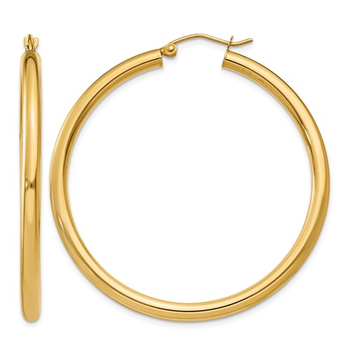 14K Yellow Gold 3x 45mm Polished Lightweight Tube Hoop Earrings