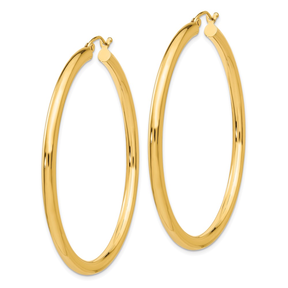 14K Polished 3mm Tube Hoop Earrings (T943)