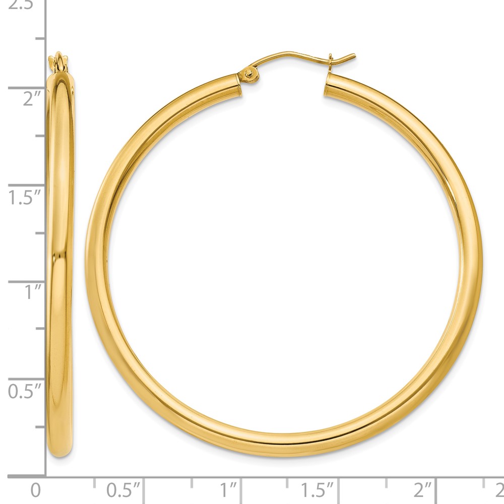 14K Polished 3mm Tube Hoop Earrings (T943)