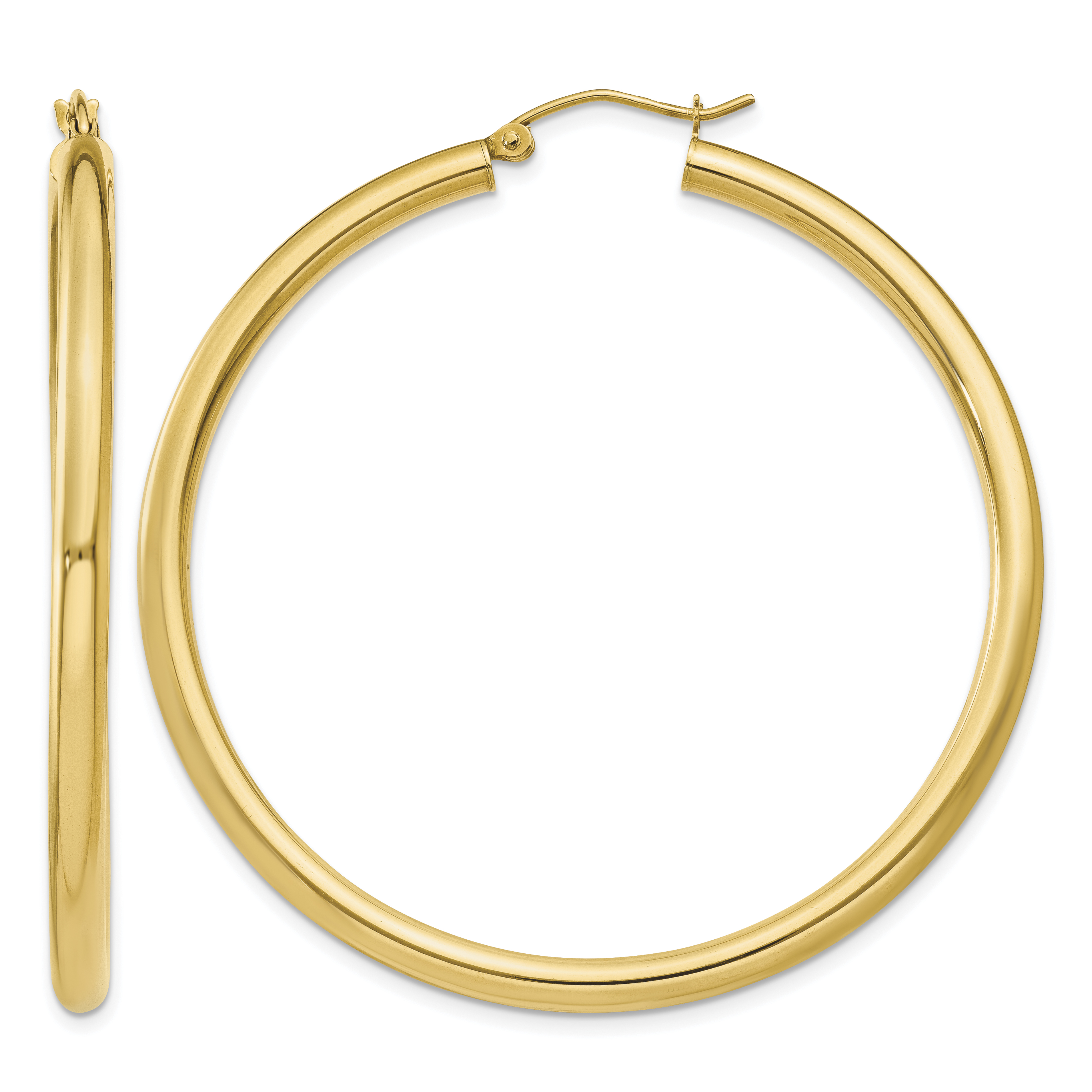 14K Polished 3mm Tube Hoop Earrings (T943)