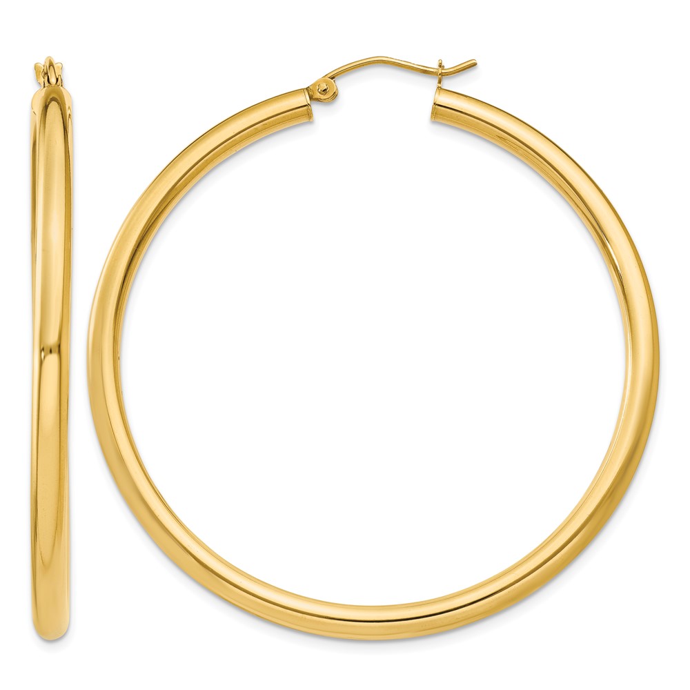 14K Polished 3mm Tube Hoop Earrings (T943)