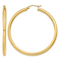 14K Yellow Gold 3x 50mm Polished Tube Hoop Earrings view 1