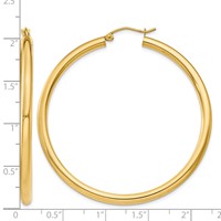 14K Yellow Gold 3x 50mm Polished Lightweight Tube Hoop Earrings view 4