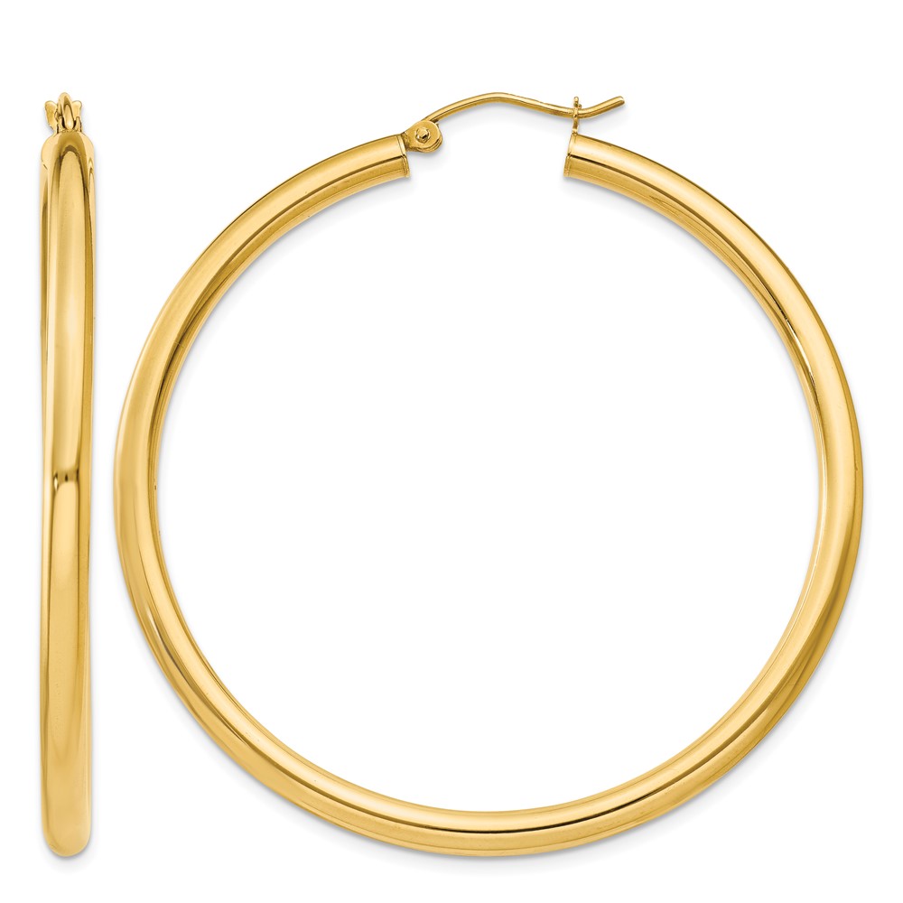 14K Yellow Gold 3x 50mm Polished Lightweight Tube Hoop Earrings