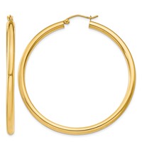 14K Yellow Gold 3x 50mm Polished Lightweight Tube Hoop Earrings view 1