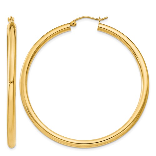 14K Yellow Gold 3x 50mm Polished Lightweight Tube Hoop Earrings