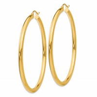 14K Yellow Gold 3x 55mm Polished Tube Hoop Earrings view 2