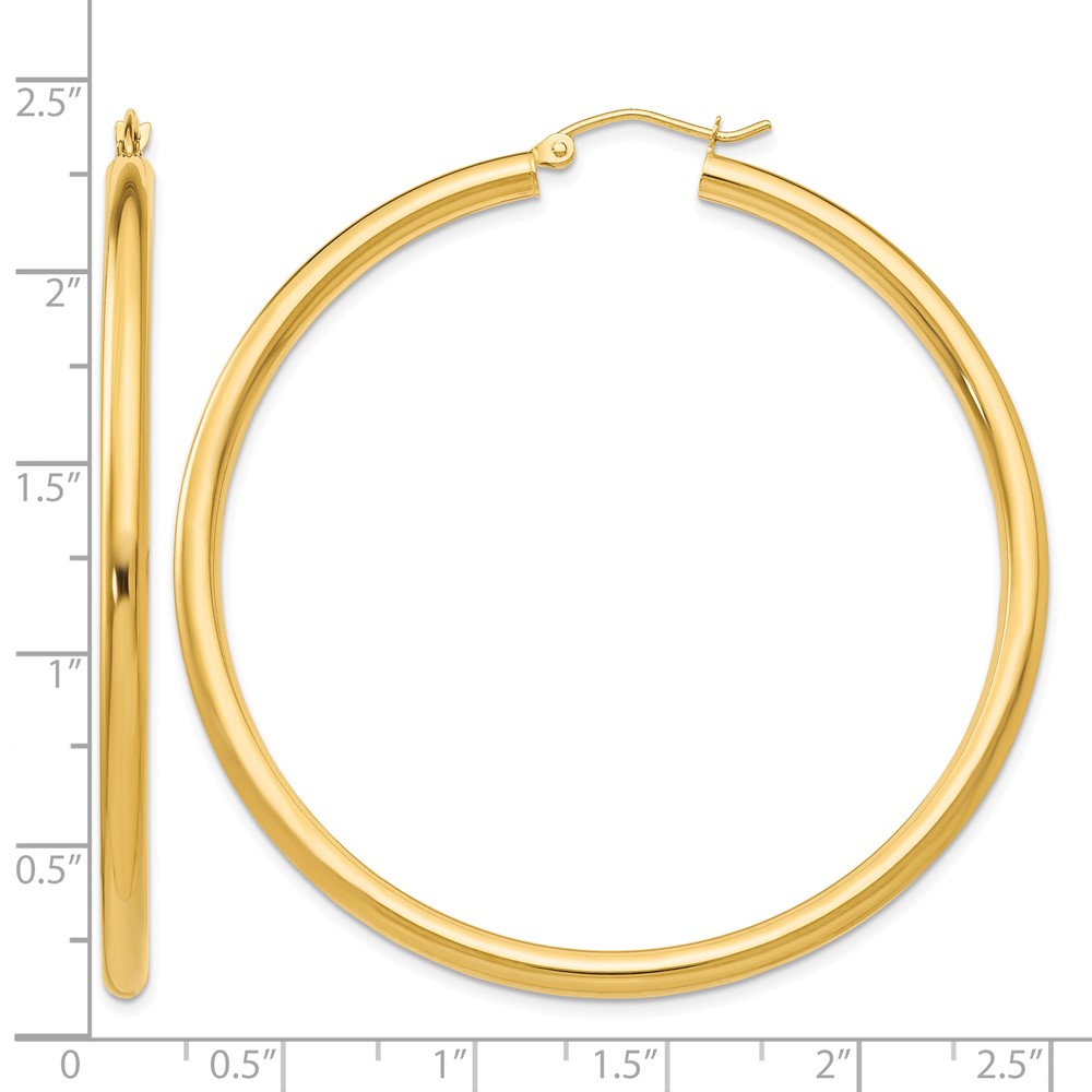 14K Polished 3mm Tube Hoop Earrings (T944)