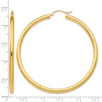 14K Yellow Gold 3x 55mm Polished Tube Hoop Earrings view 4