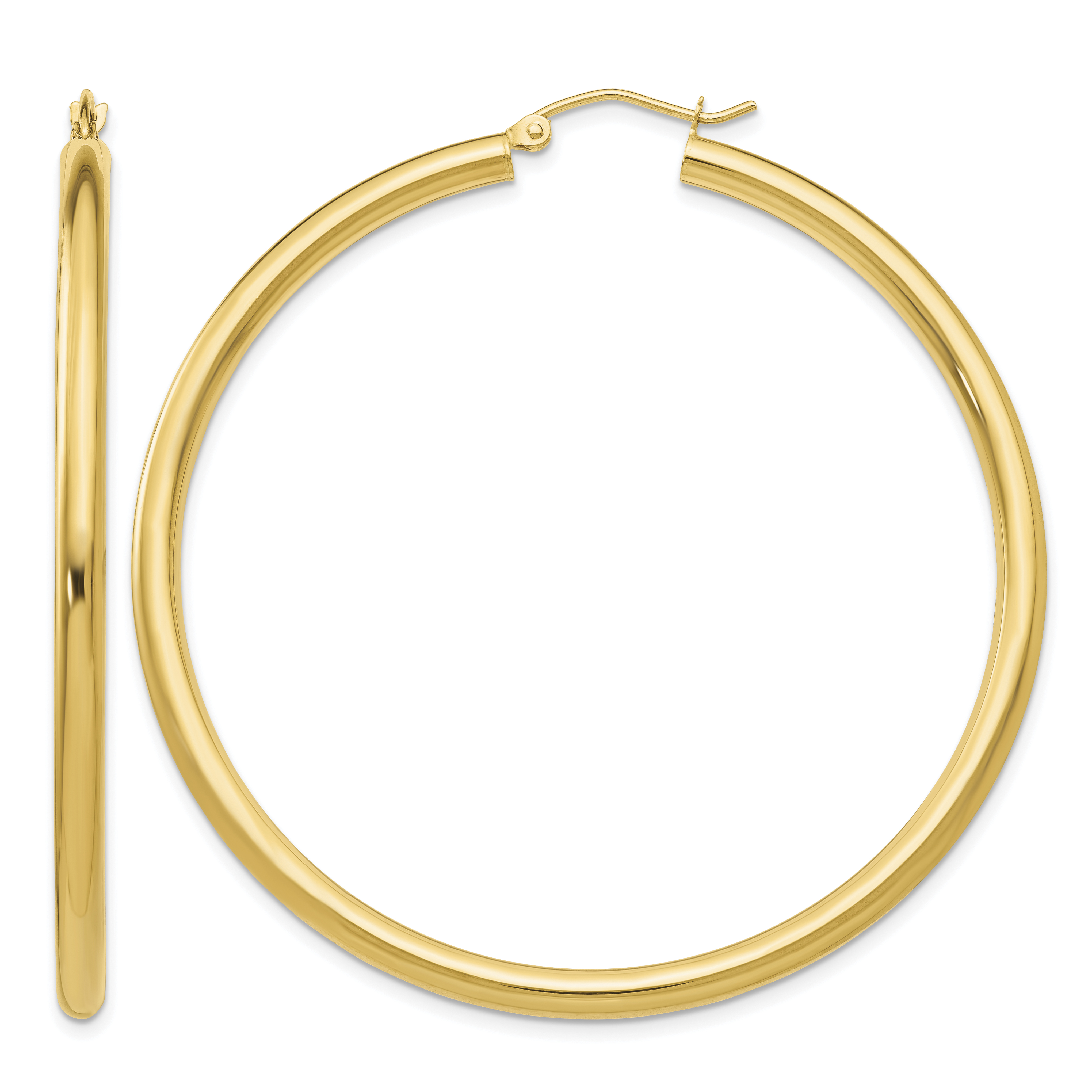14K Polished 3mm Tube Hoop Earrings (T944)