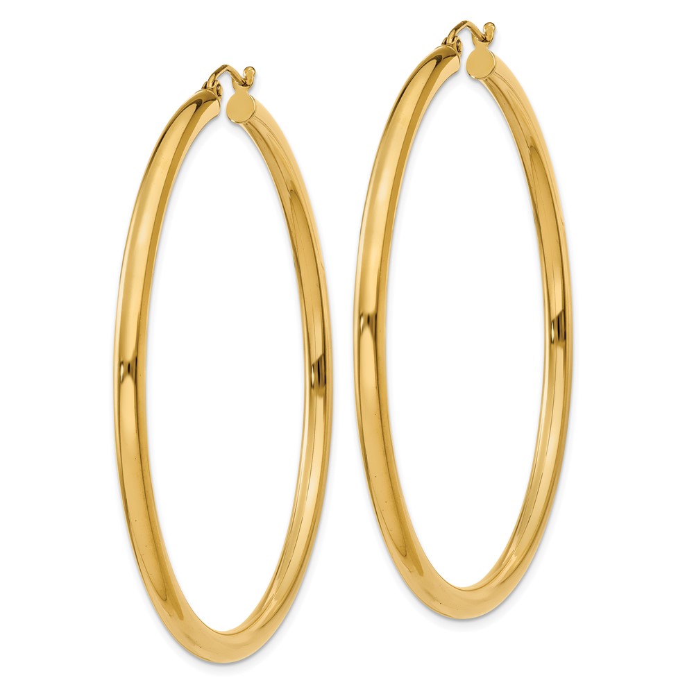 14K Polished 3mm Lightweight Tube Hoop Earrings (T944L)