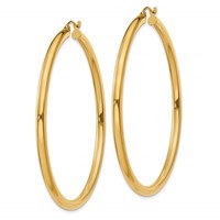 14K Yellow Gold 3x 55mm Polished Lightweight Tube Hoop Earrings view 2