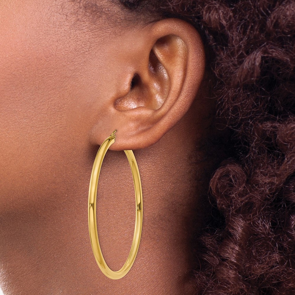 14K Polished 3mm Lightweight Tube Hoop Earrings (T944L)
