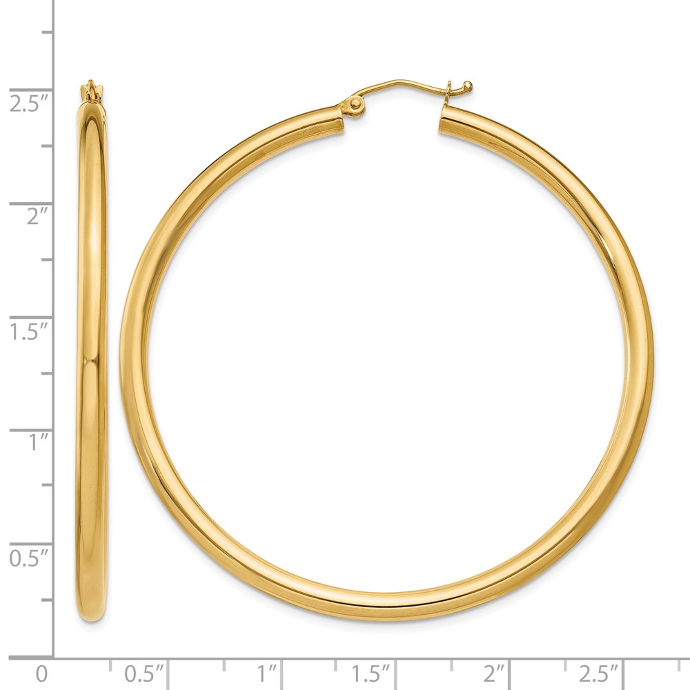 14K Polished 3mm Lightweight Tube Hoop Earrings (T944L)