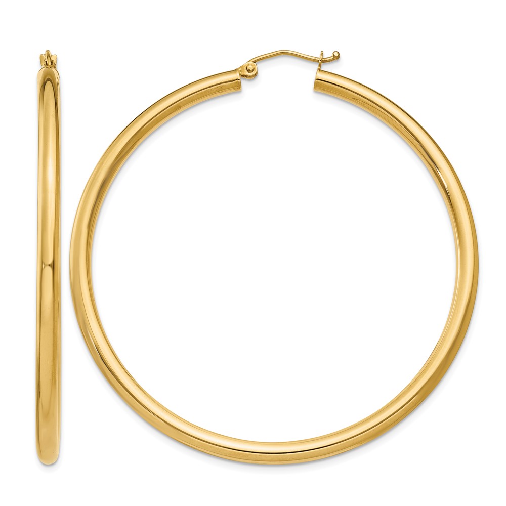 14K Polished 3mm Lightweight Tube Hoop Earrings (T944L)