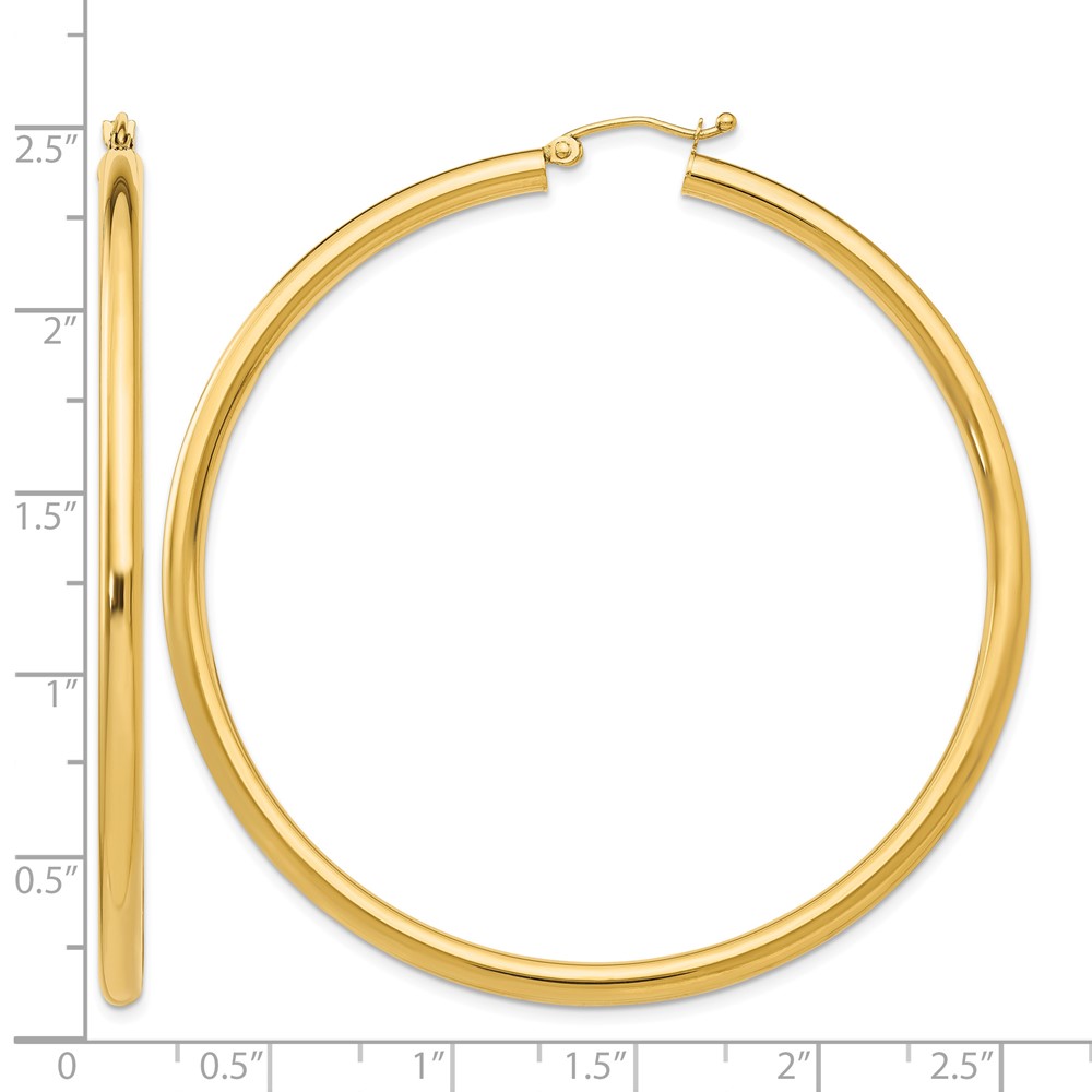 14K Polished 3mm Tube Hoop Earrings (T945)