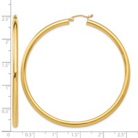 14K Yellow Gold 3x 60mm Polished Tube Hoop Earrings view 4