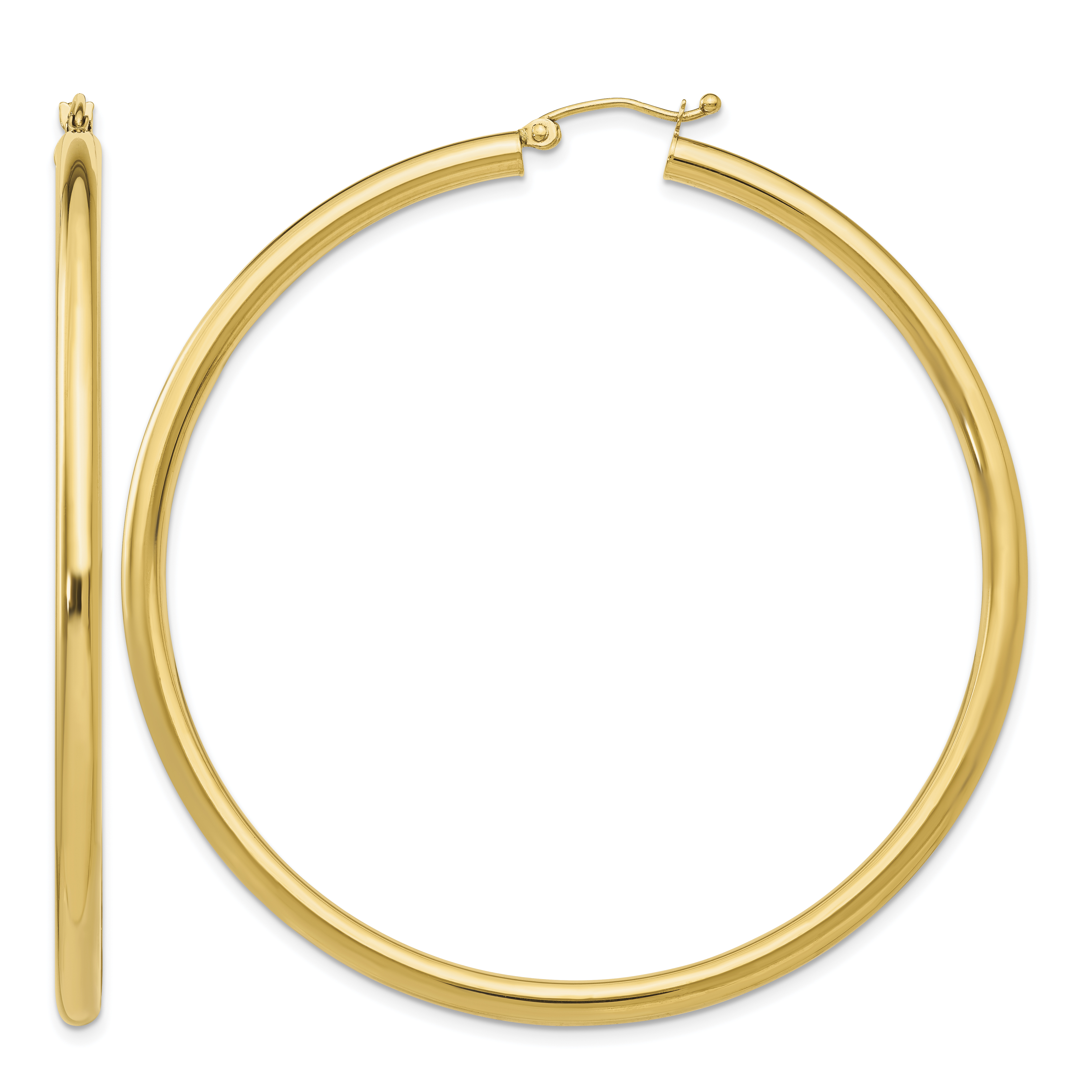 14K Polished 3mm Tube Hoop Earrings (T945)