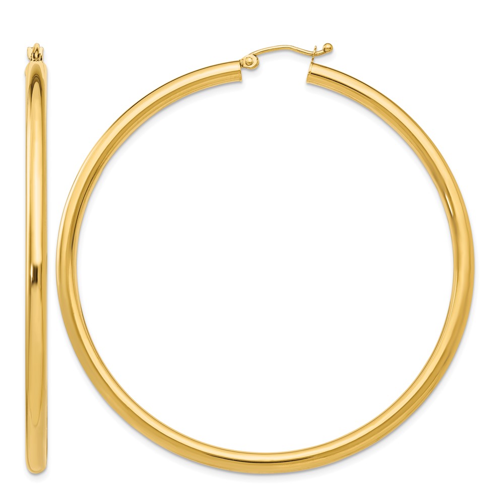 14K Polished 3mm Tube Hoop Earrings (T945)