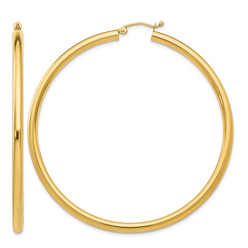 14K Yellow Gold 3x 60mm Polished Tube Hoop Earrings