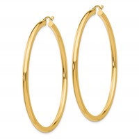 14K Yellow Gold 3x 60mm Polished Lightweight Tube Hoop Earrings view 2