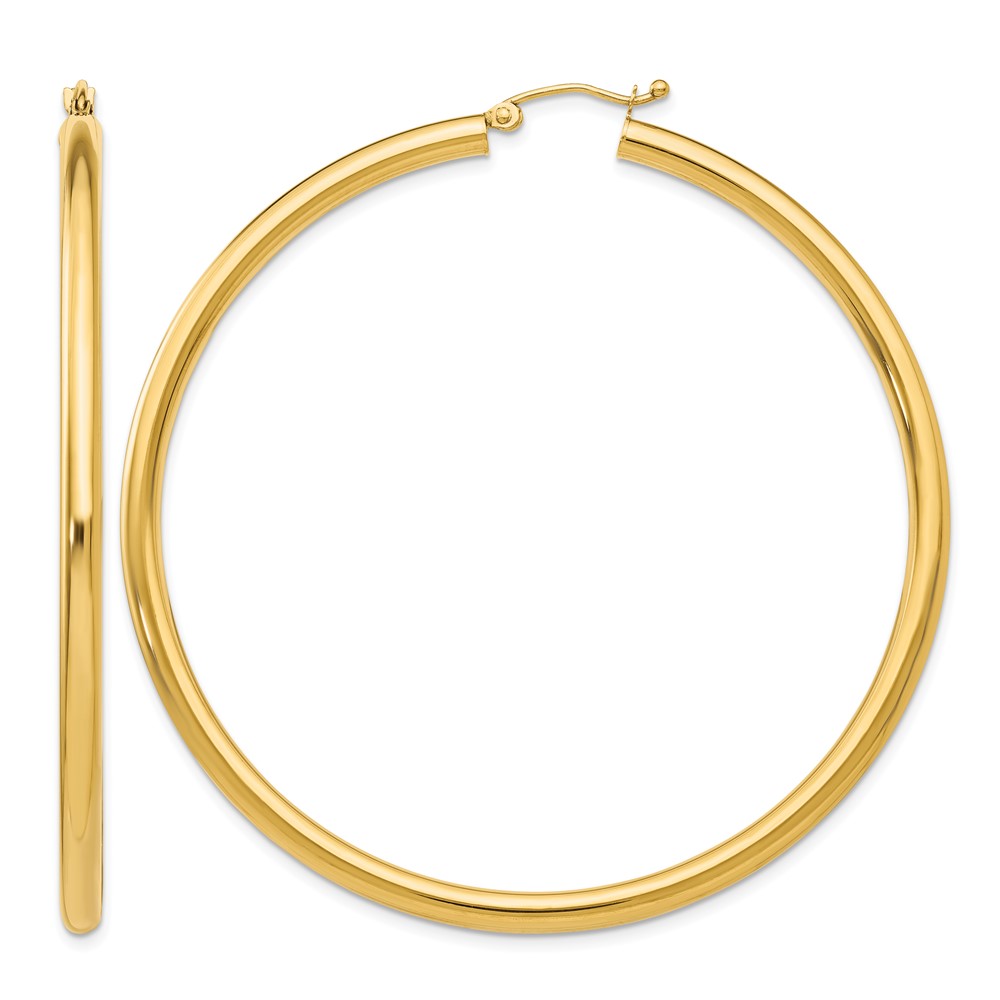 14K Polished 3mm Lightweight Tube Hoop Earrings (T945L)