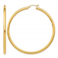 14K Yellow Gold 3x 60mm Polished Lightweight Tube Hoop Earrings view 1