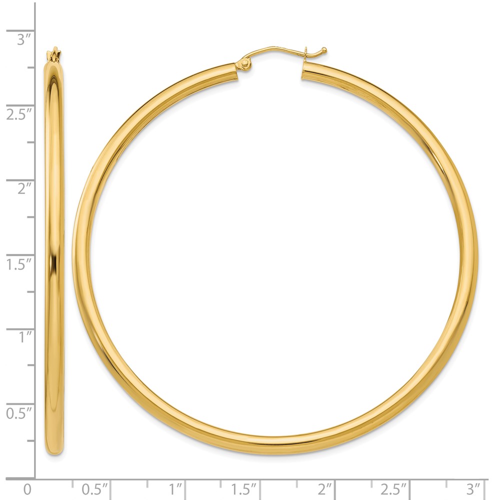 14K Polished 3mm Tube Hoop Earrings (T946)