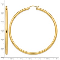 14K Yellow Gold 3x 65mm Polished Tube Hoop Earrings view 4