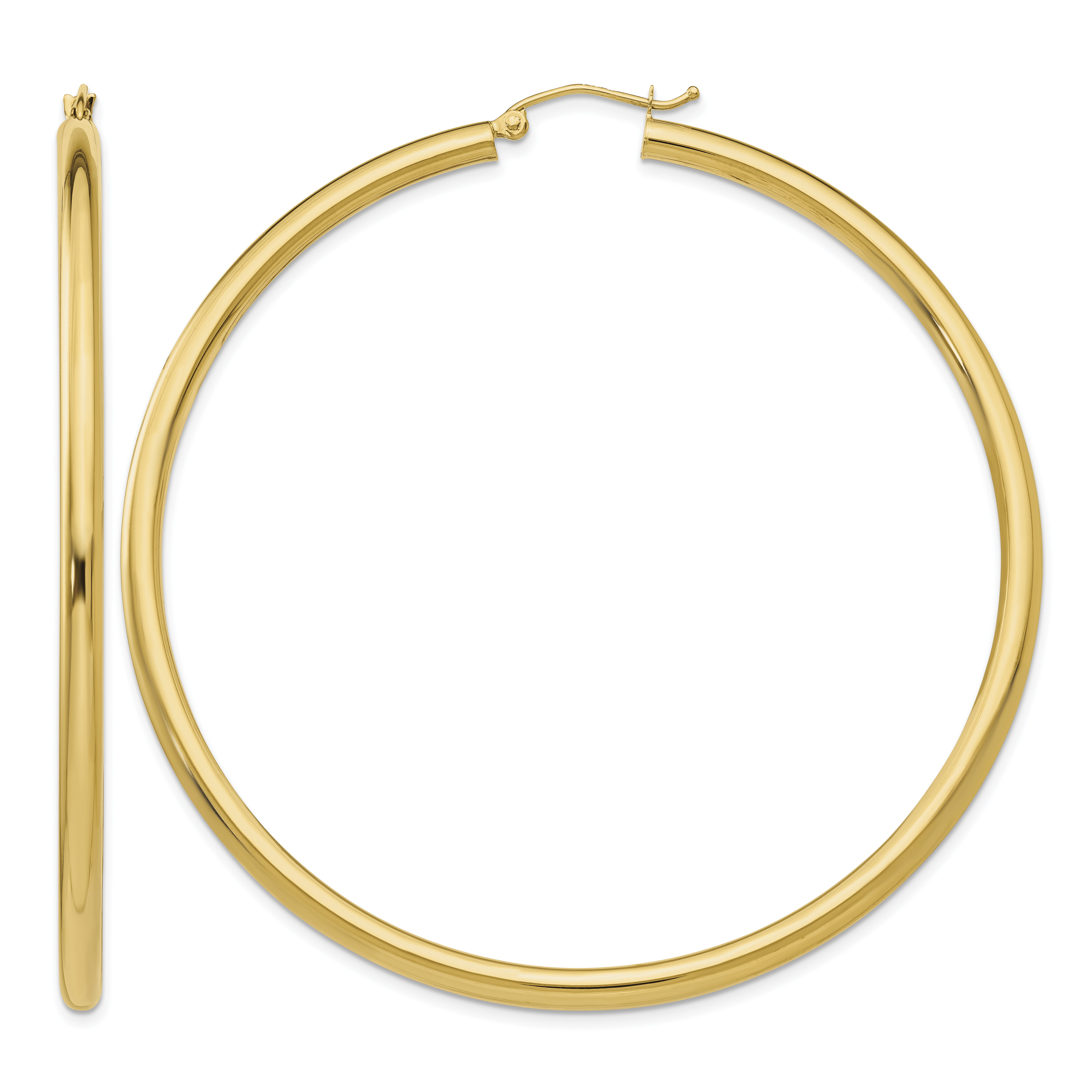 14K Polished 3mm Tube Hoop Earrings (T946)