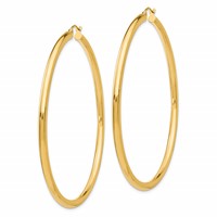 14K Yellow Gold 3x 65mm Polished Lightweight Tube Hoop Earrings view 2