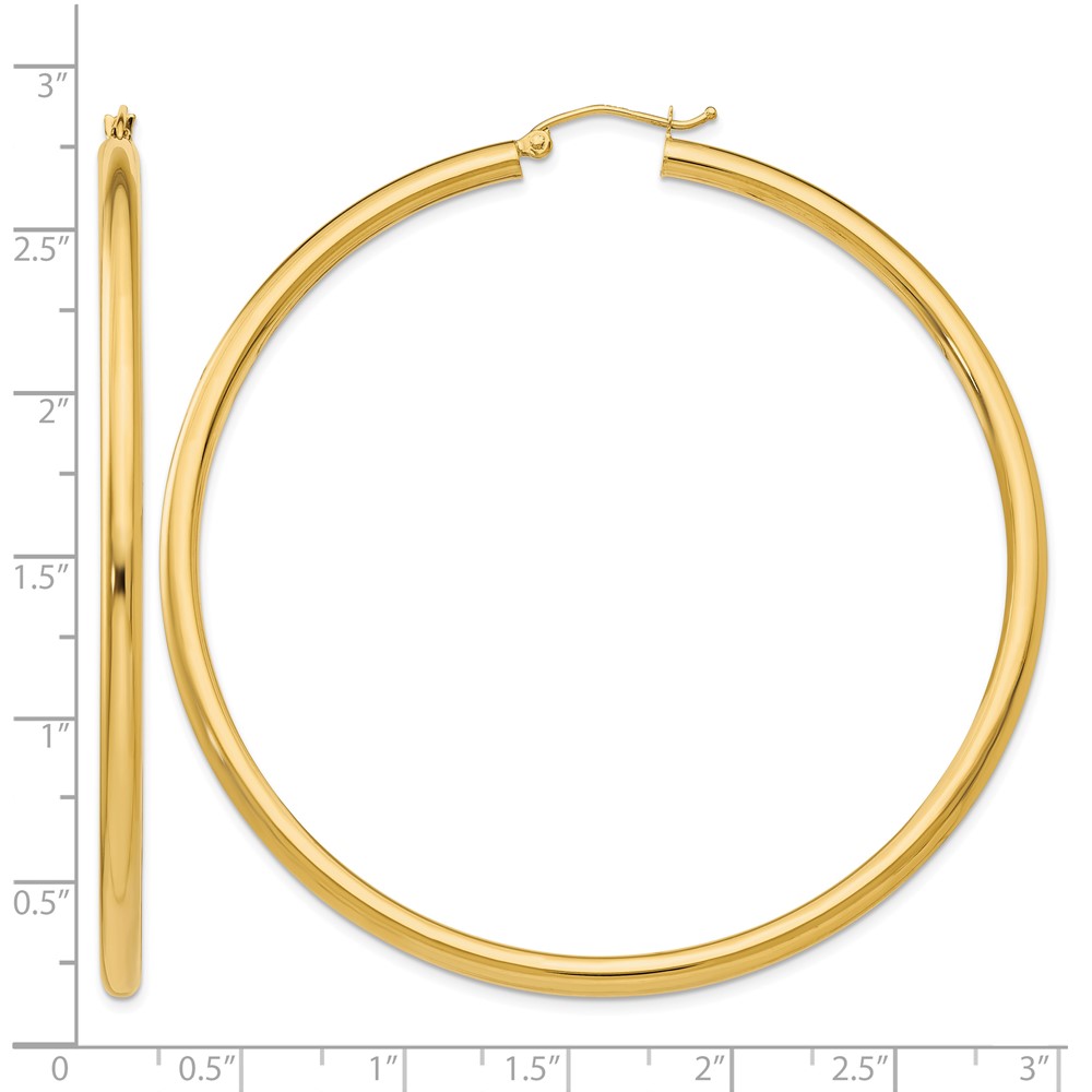14K Polished 3mm Lightweight Tube Hoop Earrings (T946L)