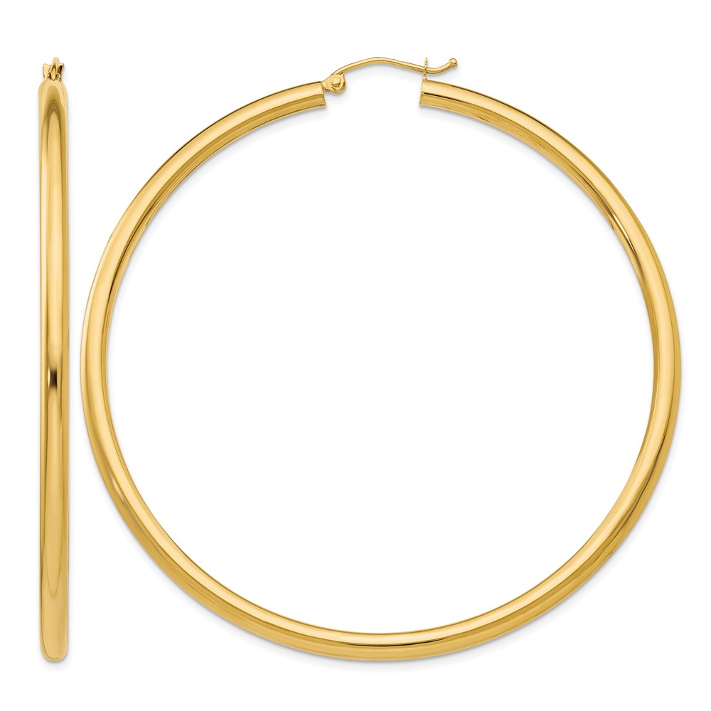 14K Polished 3mm Lightweight Tube Hoop Earrings (T946L)