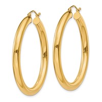 14K Yellow Gold 4x 40mm Polished Tube Hoop Earrings view 2